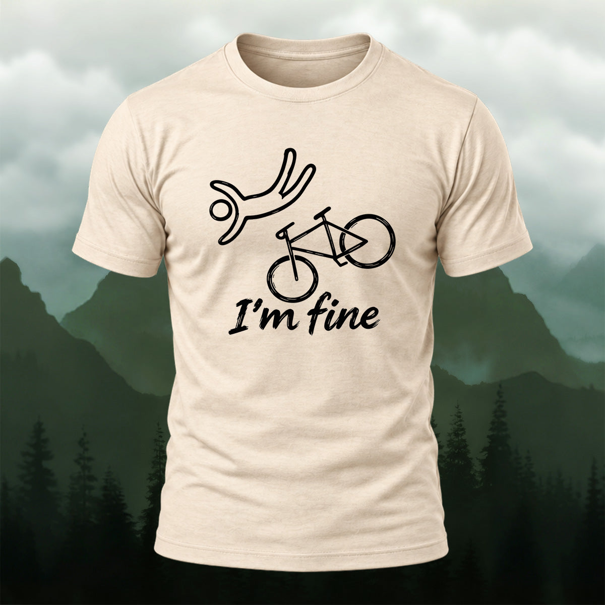 Minimal Bike Drawing Combed Cotton T-Shirt