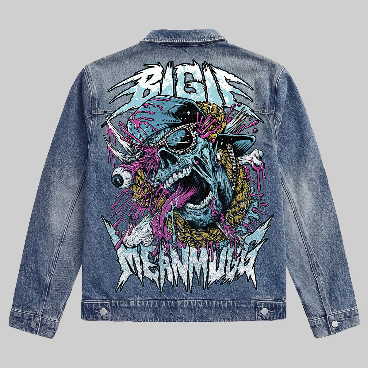 Edgy Colorful Skull Denim Jacket