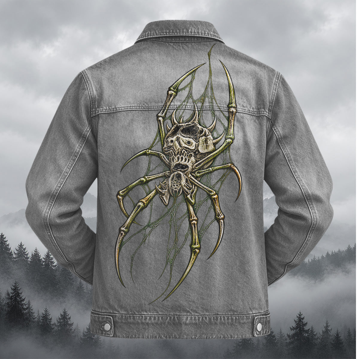 Dark Skeletal Spider Denim Jacket