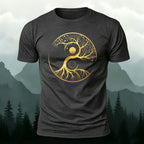 Creative Yin Yang Tree of Life Print Premium Cotton T‑shirt