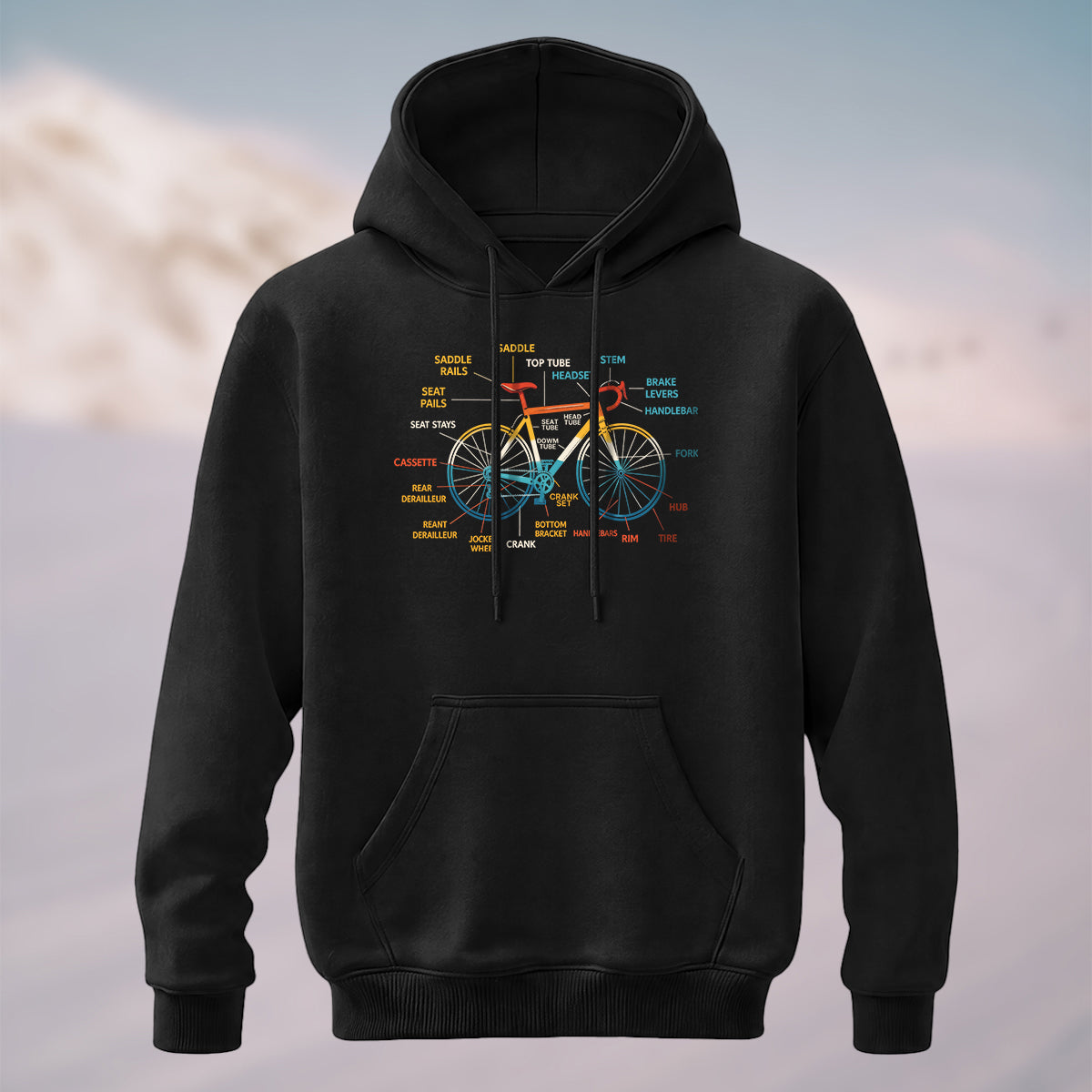 Cotton Made Creative Colorful Bicycle Print Hoodie