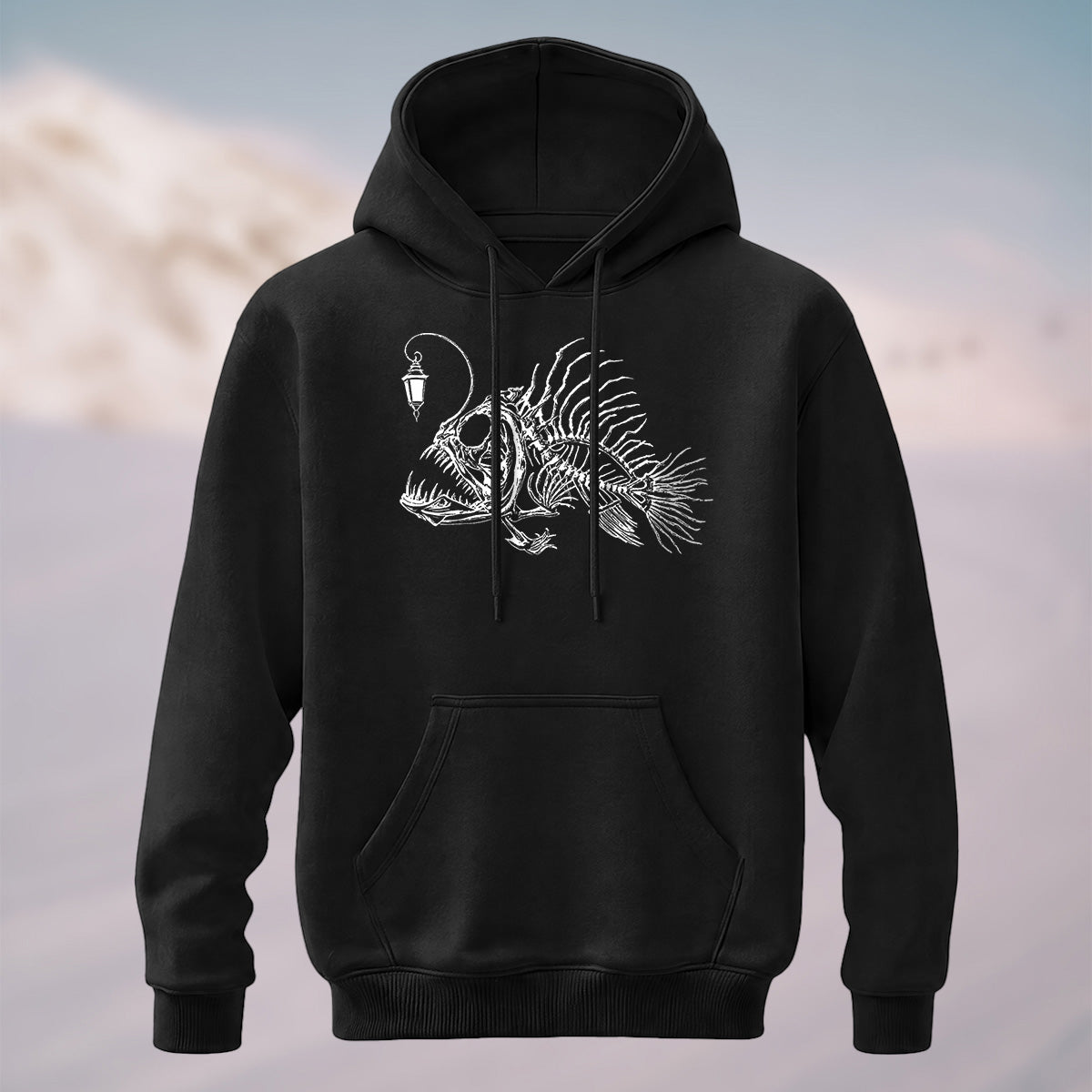 Cotton Made Deep Sea Anglerfish Skeleton Print Hoodie