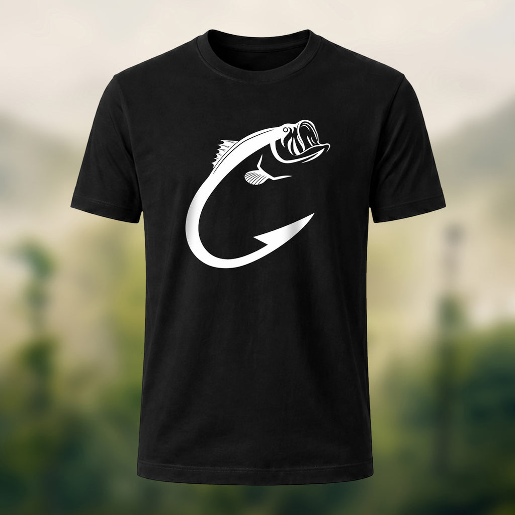 Creative Bass Fish Hook Pattern Combed Cotton T-Shirt