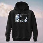 Cotton Made Blue and White Giant Waves Print Hoodie