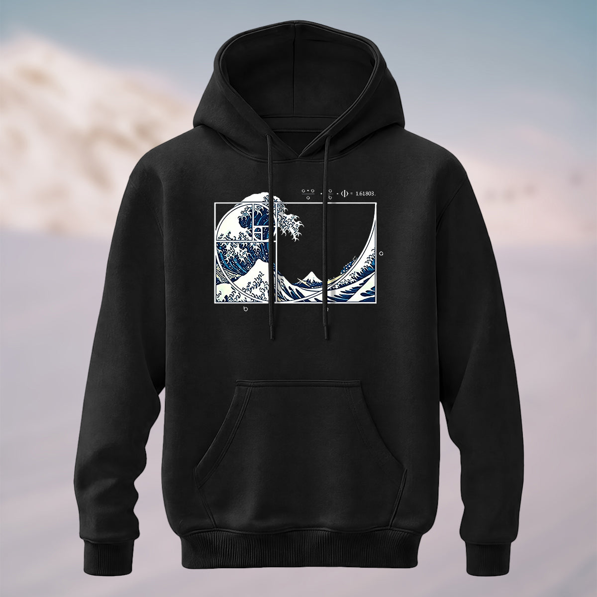 Cotton Made Blue and White Giant Waves Print Hoodie