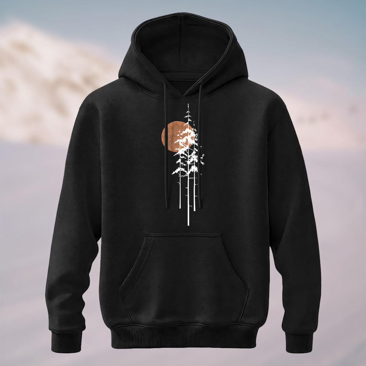 Cotton Made Tree Silhouettes Round Sun Print Hoodie