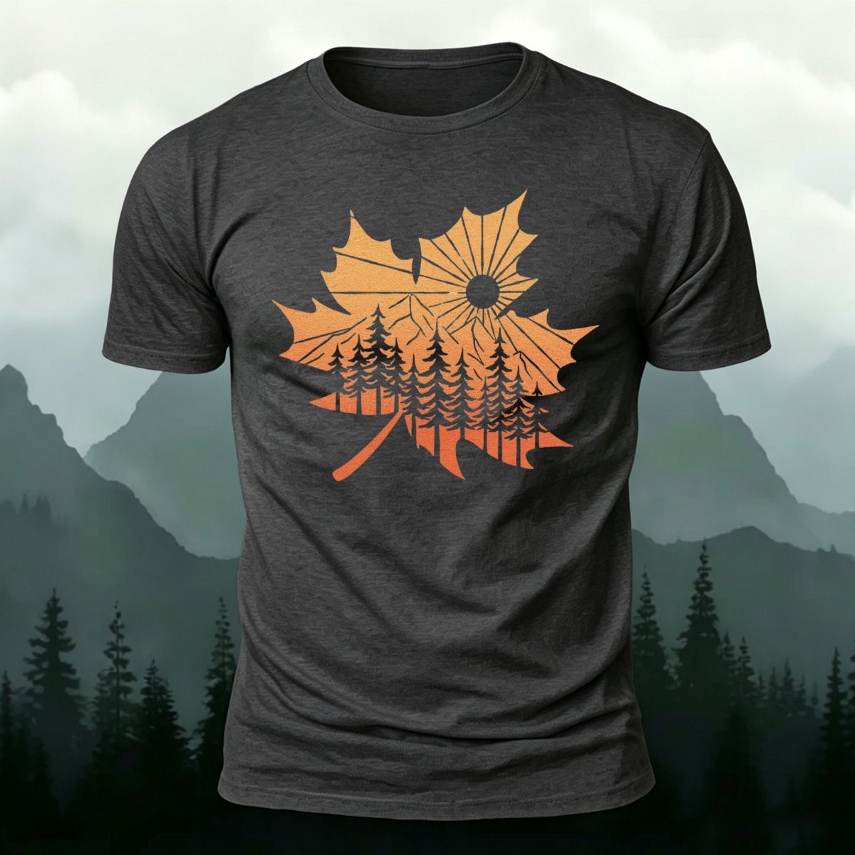 Maple Leaf Pattern Premium Cotton T-Shirt
