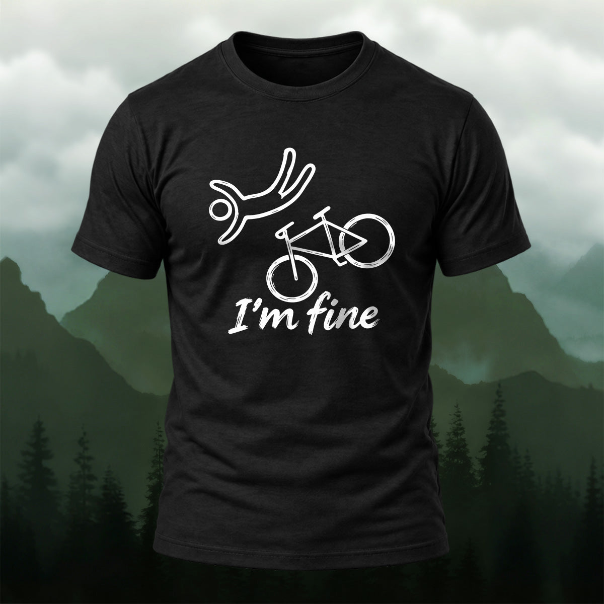 Minimal Bike Drawing Combed Cotton T-Shirt