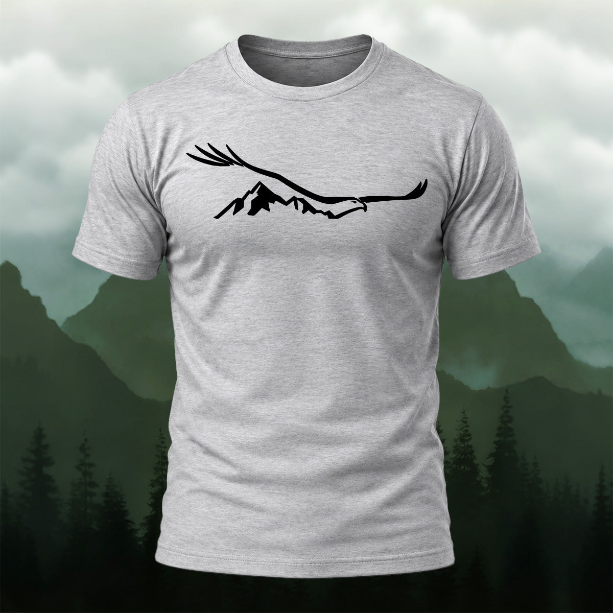 Creative Mountain Eagle Print Cotton T-Shirt