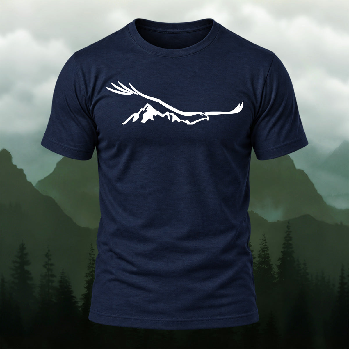 Creative Mountain Eagle Print Cotton T-Shirt