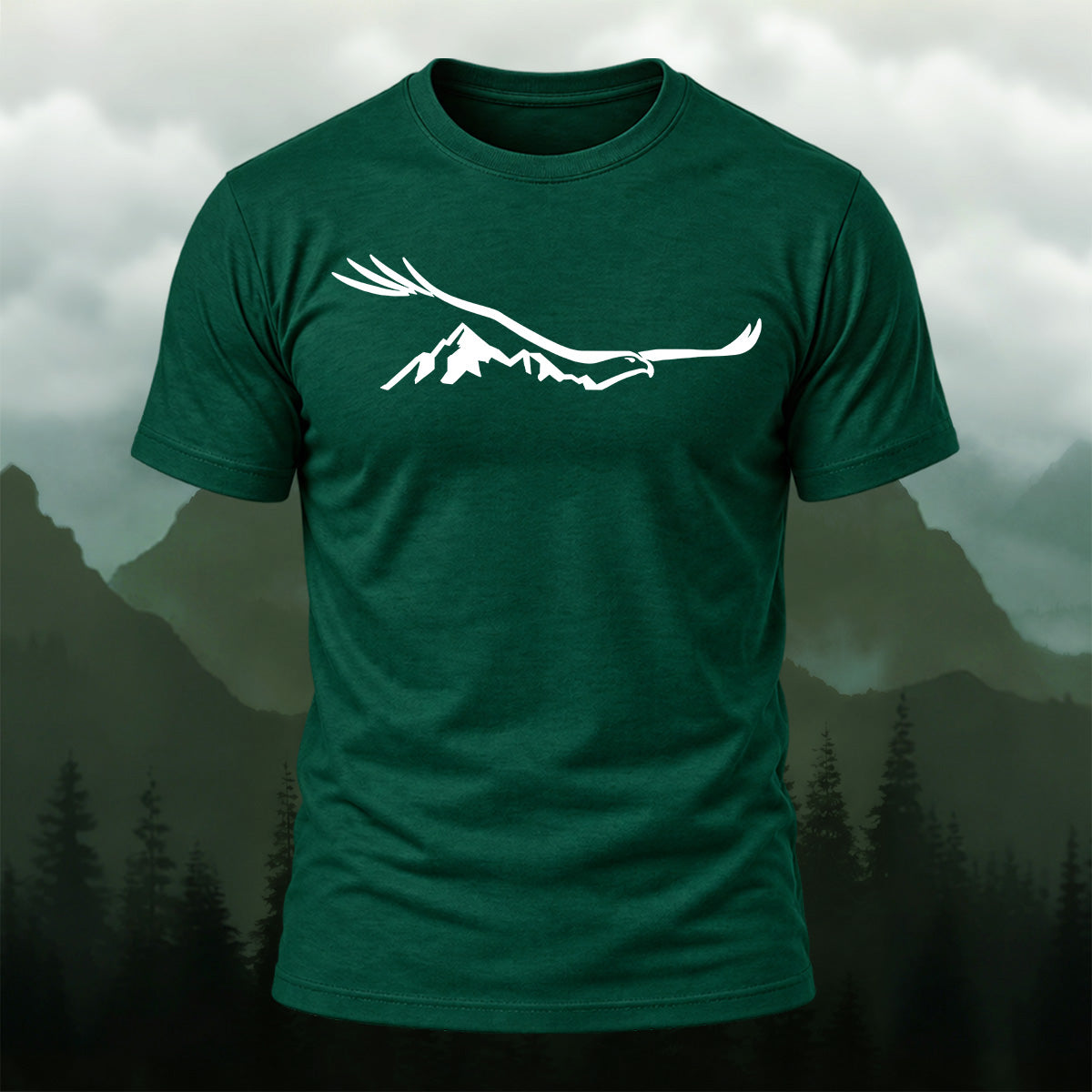 Creative Mountain Eagle Print Cotton T-Shirt