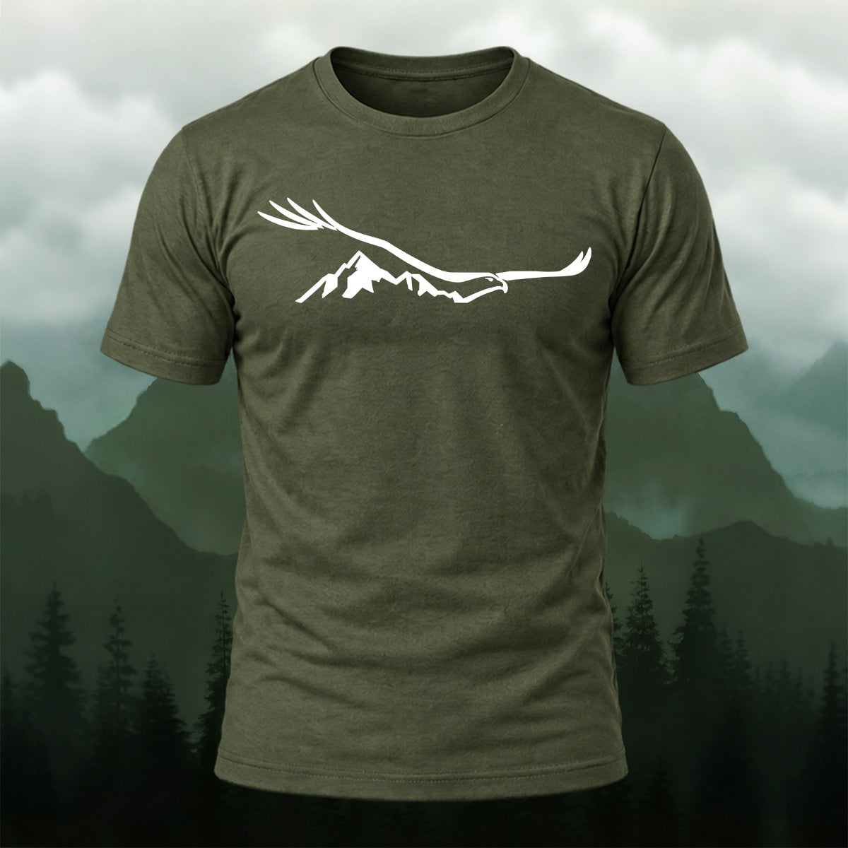 Creative Mountain Eagle Print Cotton T-Shirt