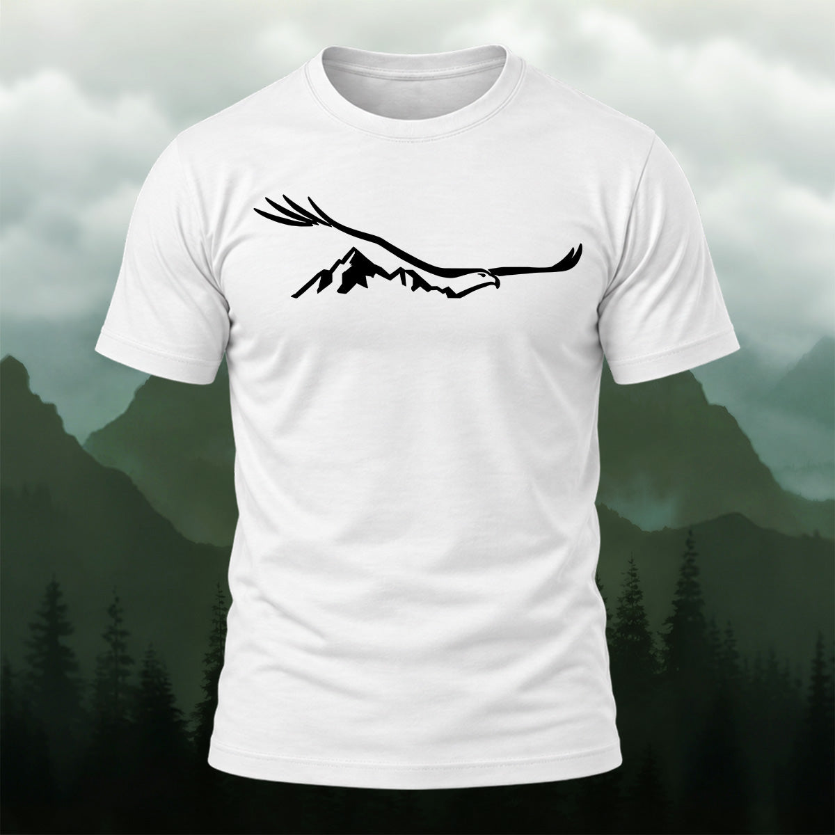 Creative Mountain Eagle Print Cotton T-Shirt