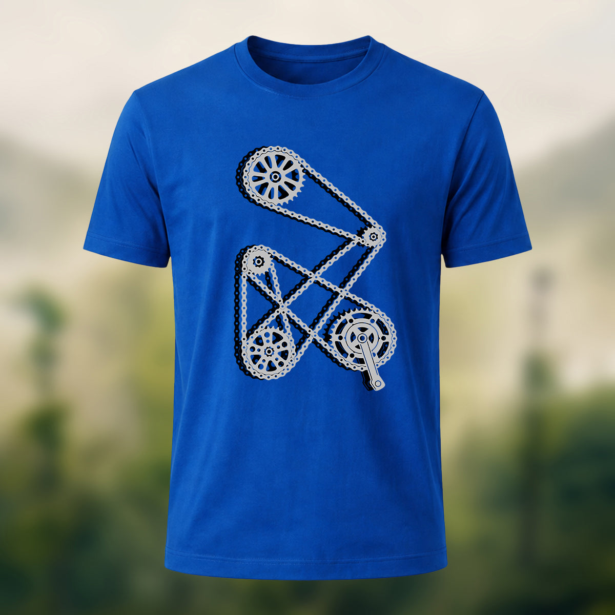 Mechanical Bicycle Chain Premium Cotton T-Shirt Royal Blue