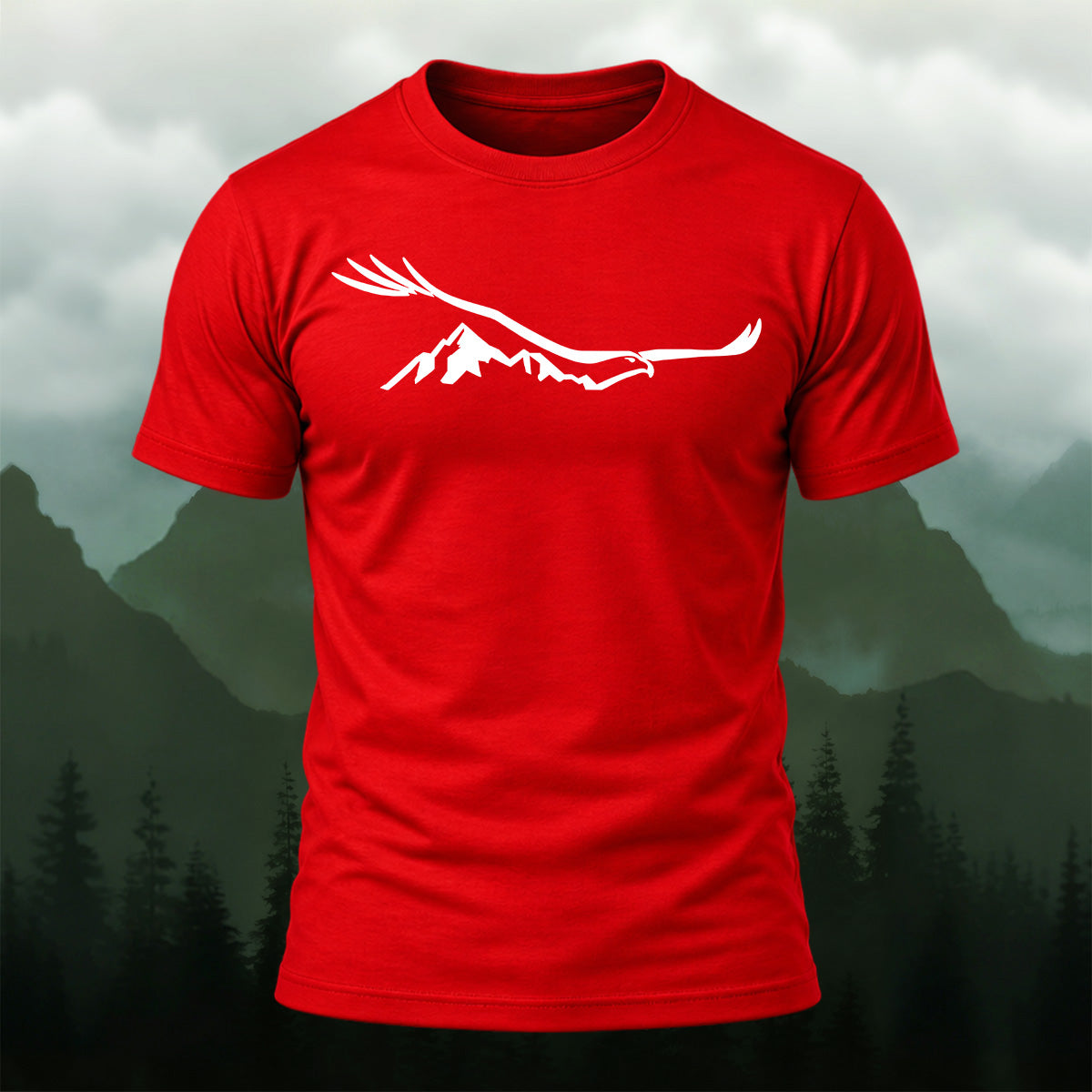 Creative Mountain Eagle Print Cotton T-Shirt