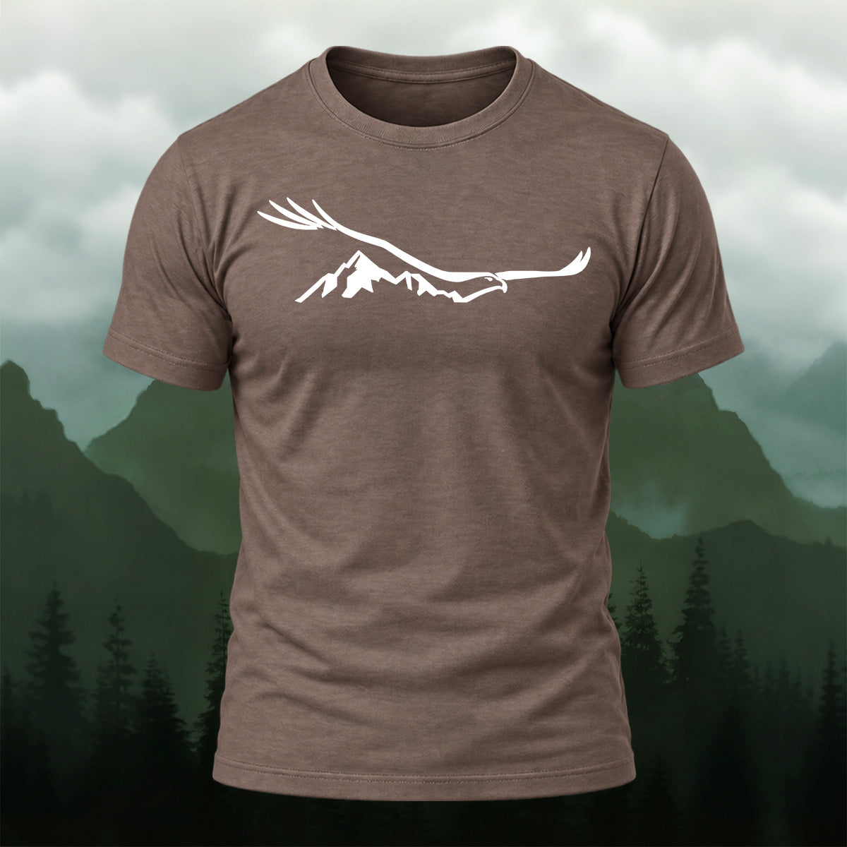 Creative Mountain Eagle Print Cotton T-Shirt