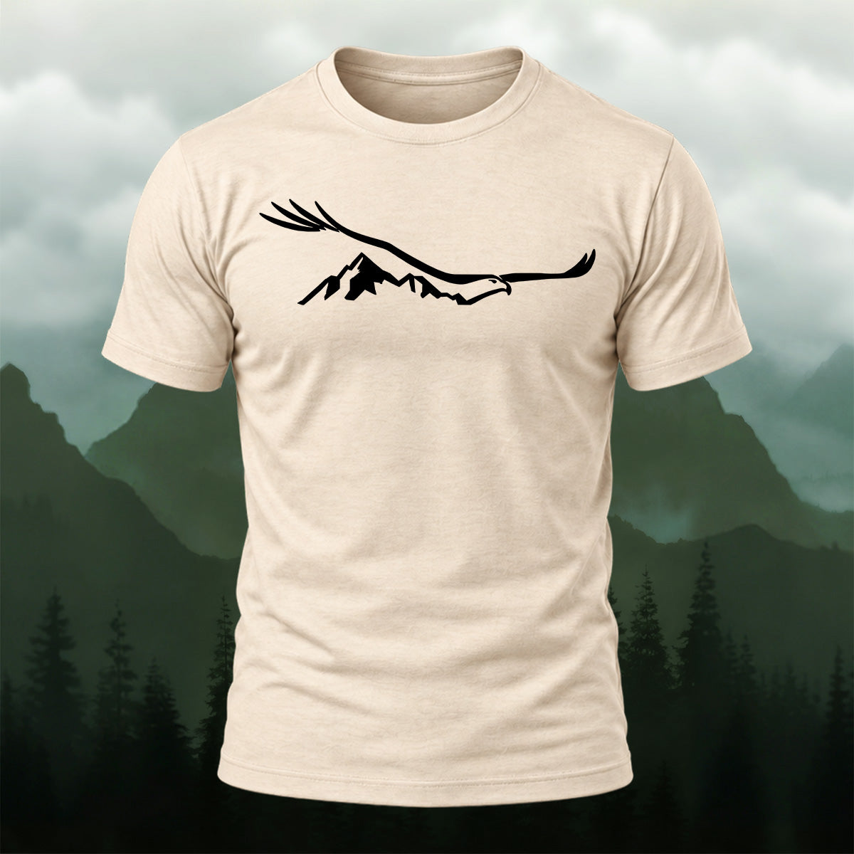 Creative Mountain Eagle Print Cotton T-Shirt