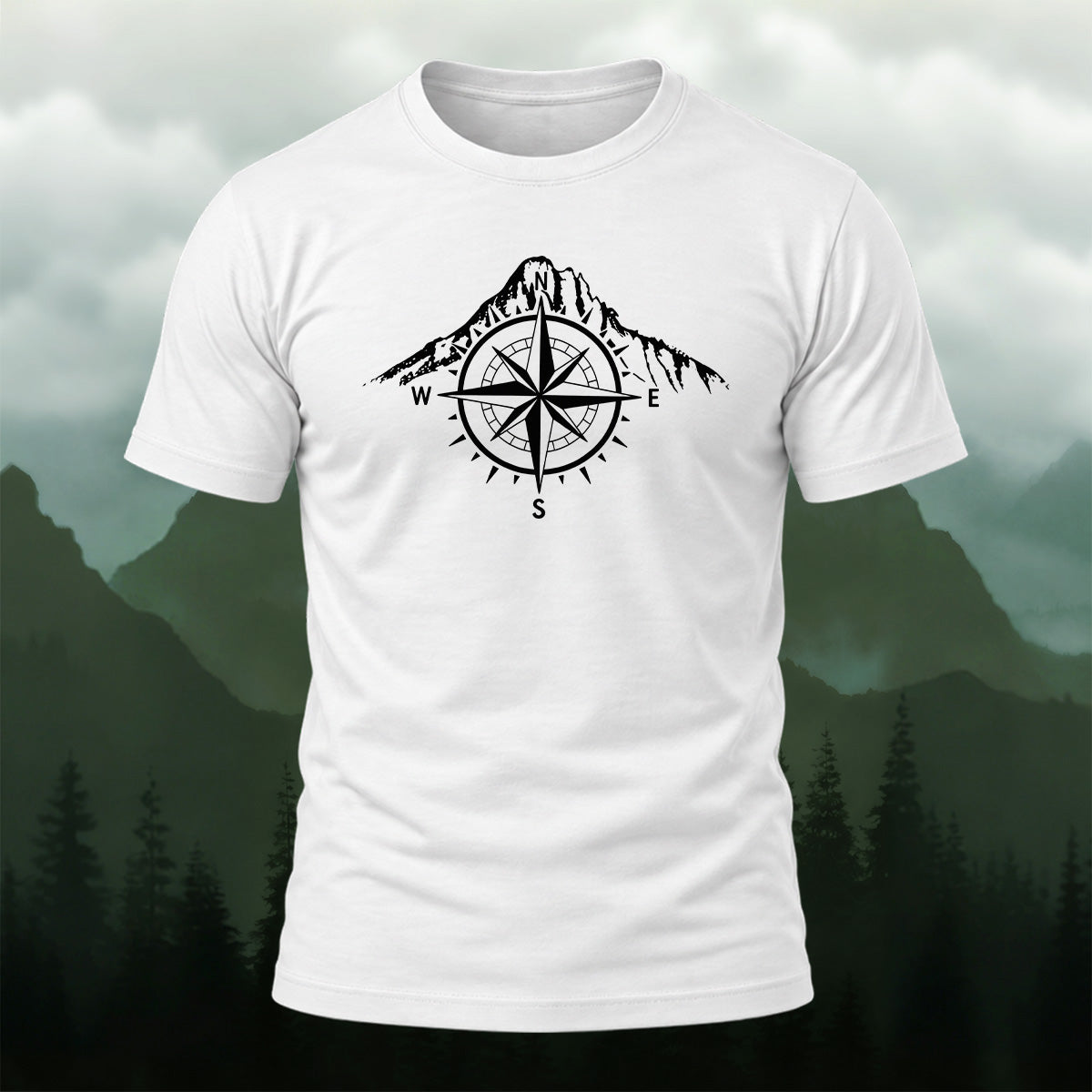 Vintage Mountain Compass Emblem Cotton T-Shirt