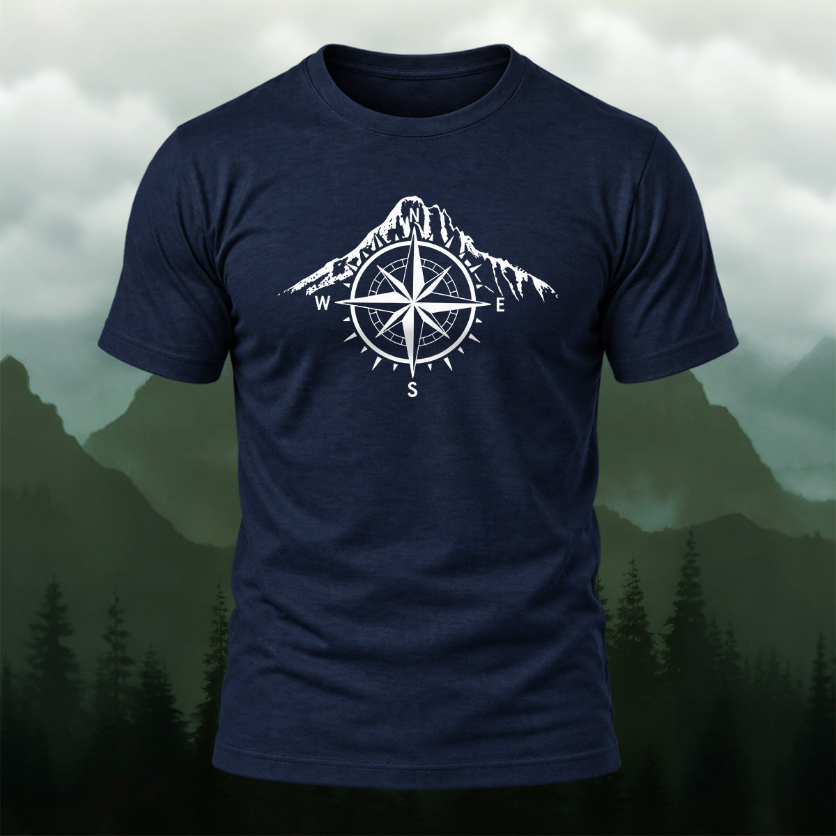 Vintage Mountain Compass Emblem Cotton T-Shirt