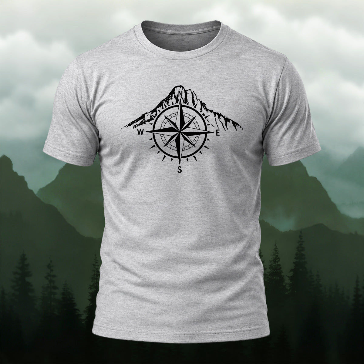 Vintage Mountain Compass Emblem Cotton T-Shirt