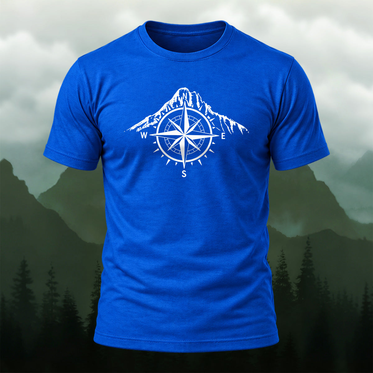 Vintage Mountain Compass Emblem Cotton T-Shirt
