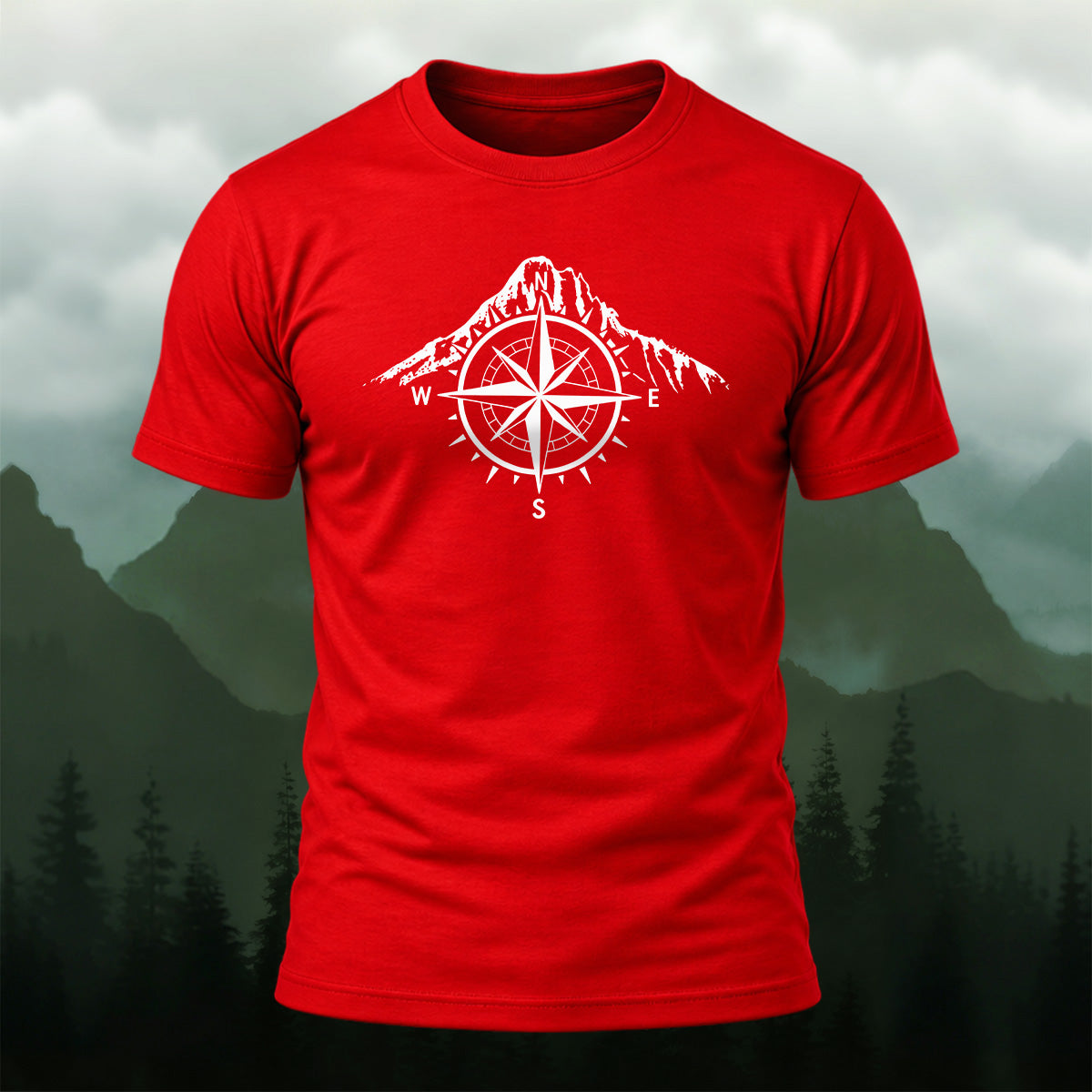 Vintage Mountain Compass Emblem Cotton T-Shirt