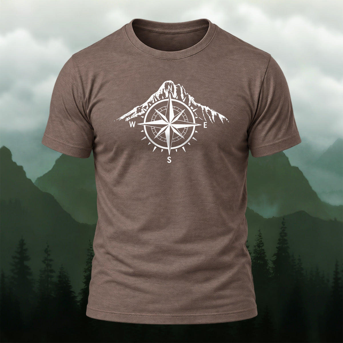 Vintage Mountain Compass Emblem Cotton T-Shirt