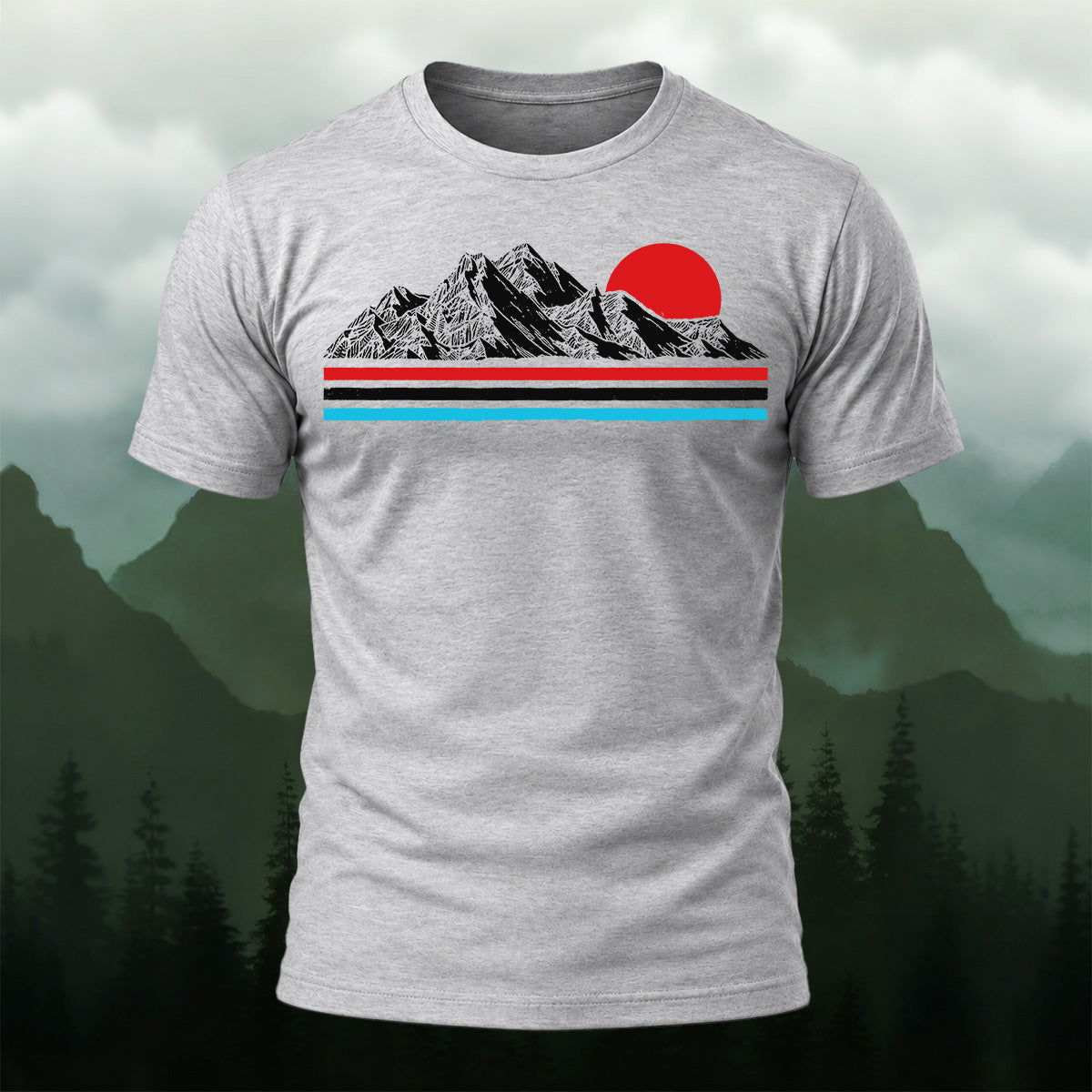 Minimal Mountain Sunrise Premium Cotton T-Shirt