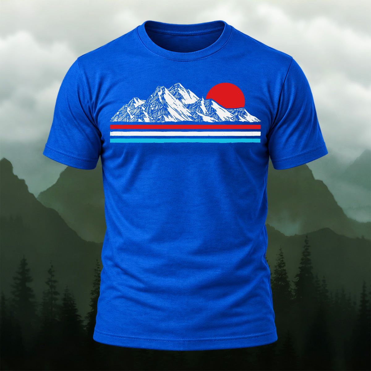 Minimal Mountain Sunrise Premium Cotton T-Shirt