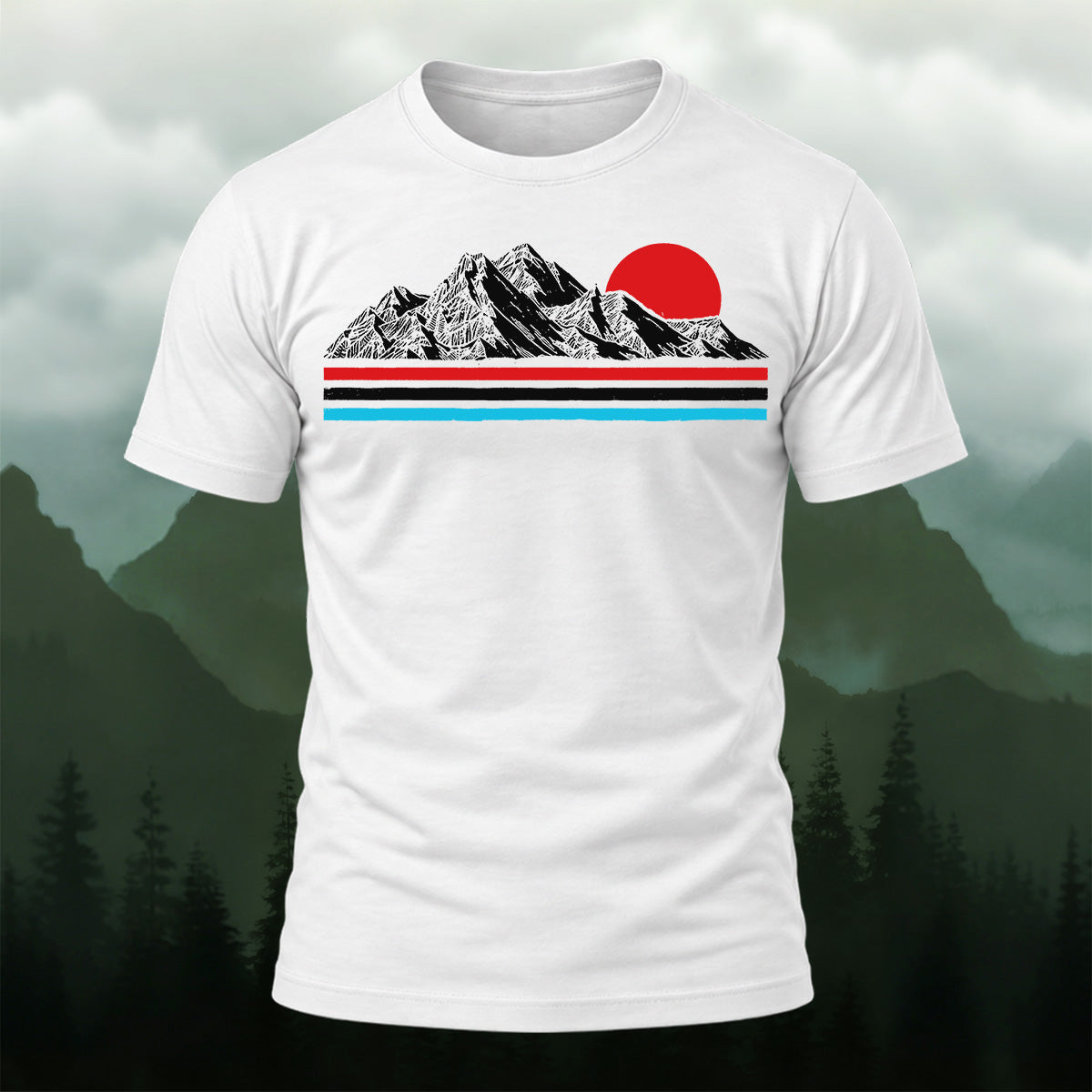 Minimal Mountain Sunrise Premium Cotton T-Shirt