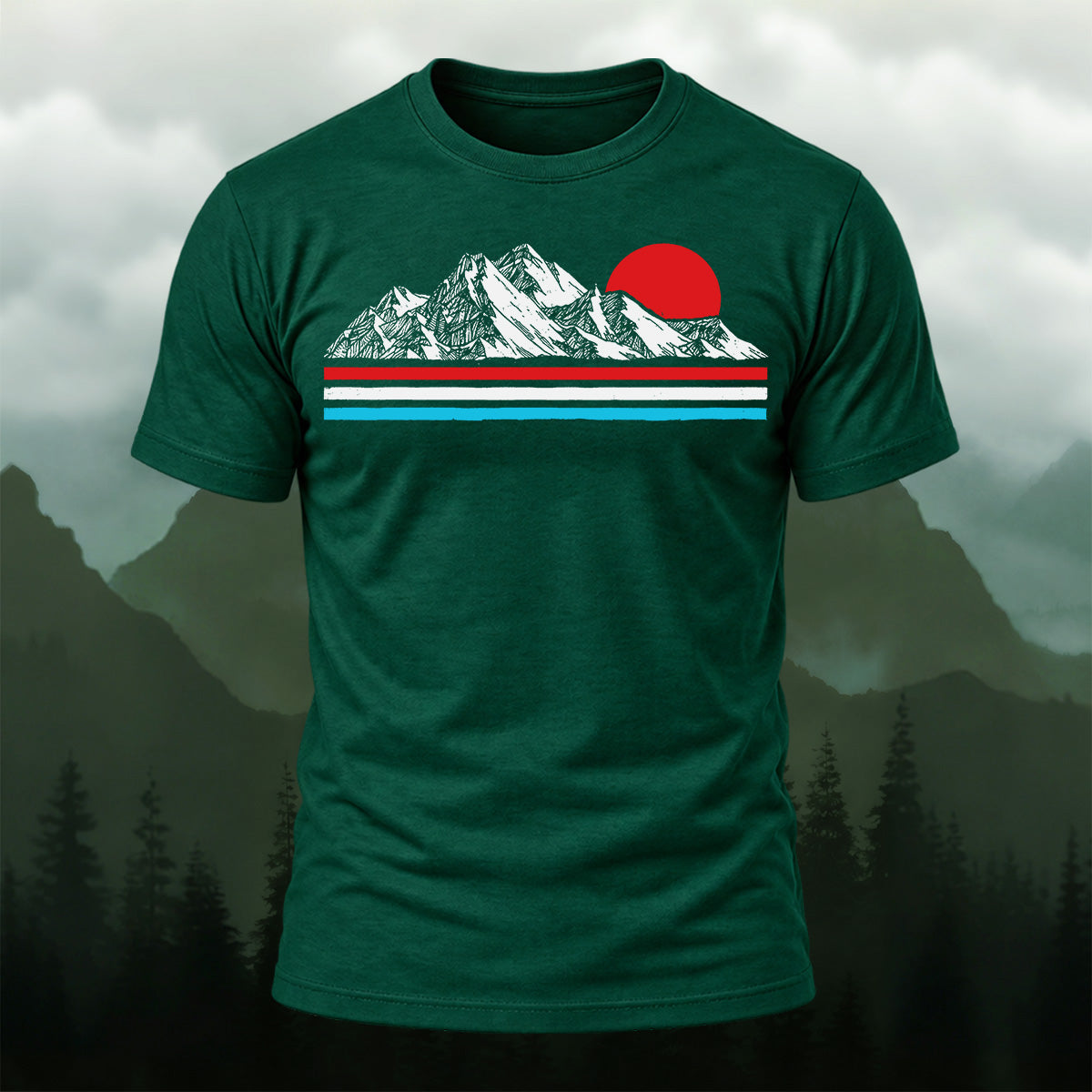 Minimal Mountain Sunrise Premium Cotton T-Shirt