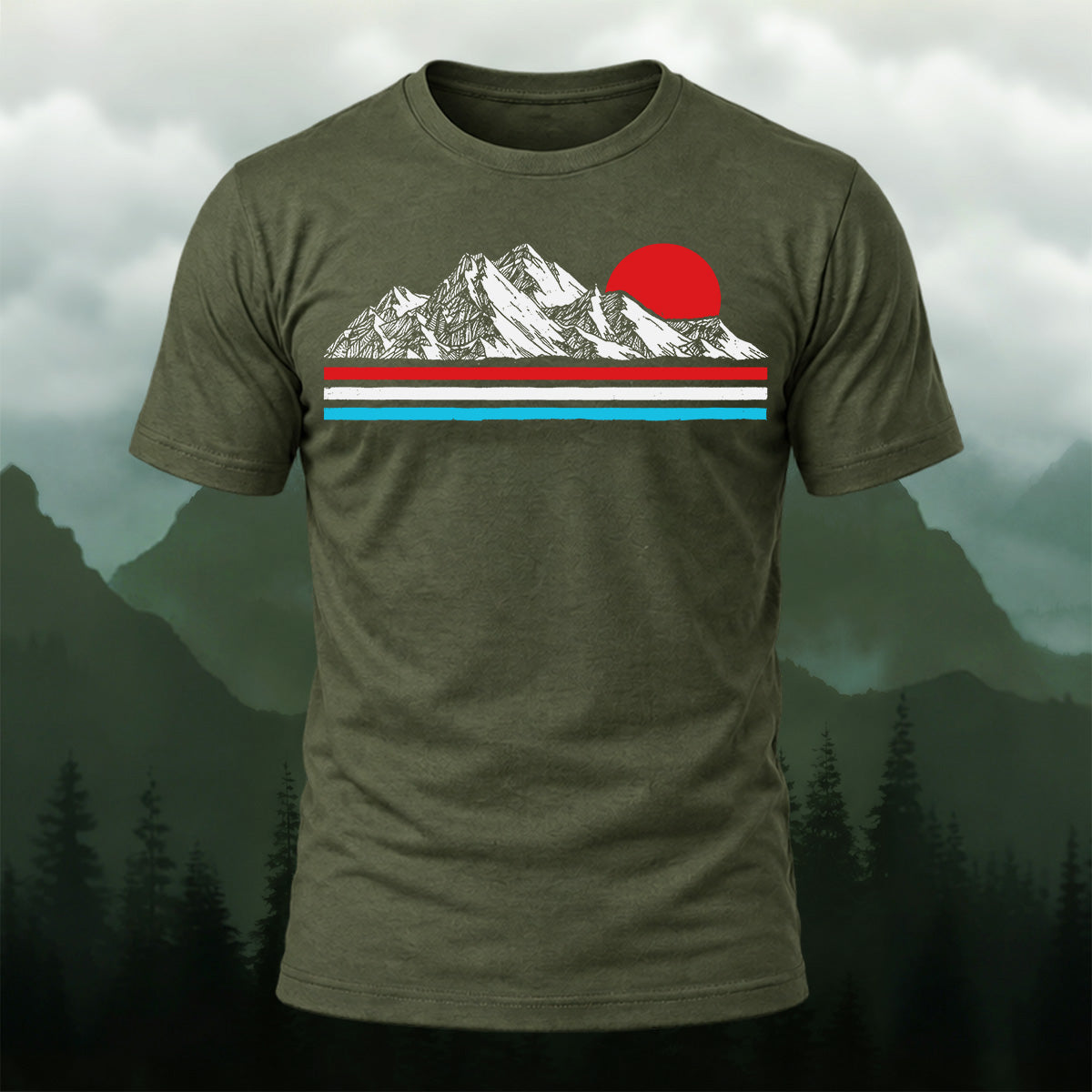 Minimal Mountain Sunrise Premium Cotton T-Shirt