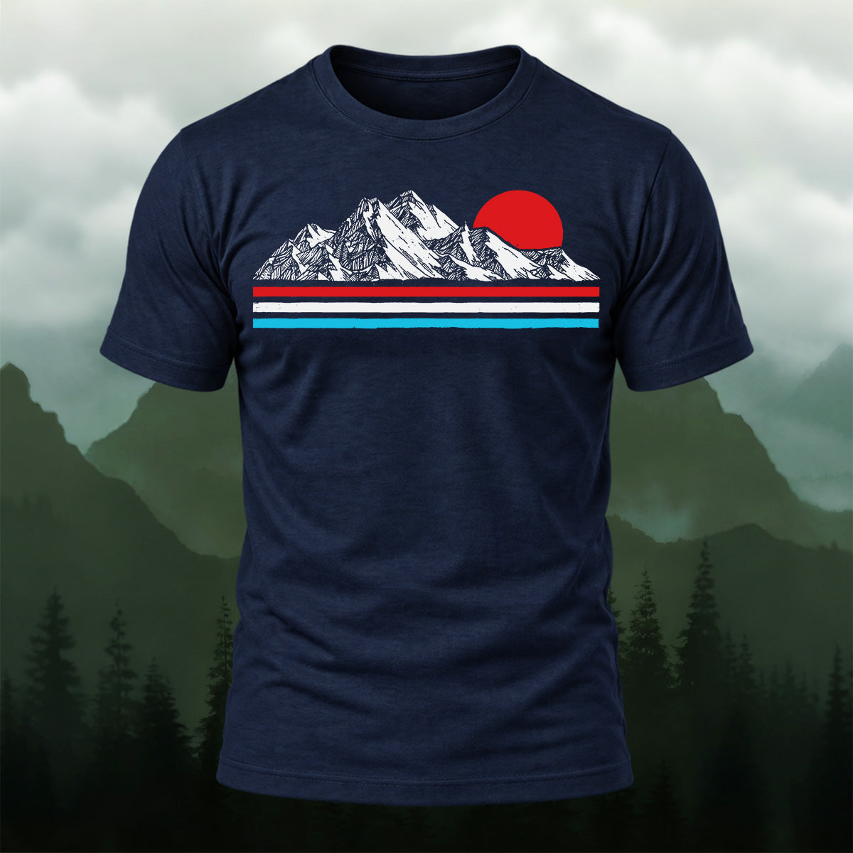 Minimal Mountain Sunrise Premium Cotton T-Shirt