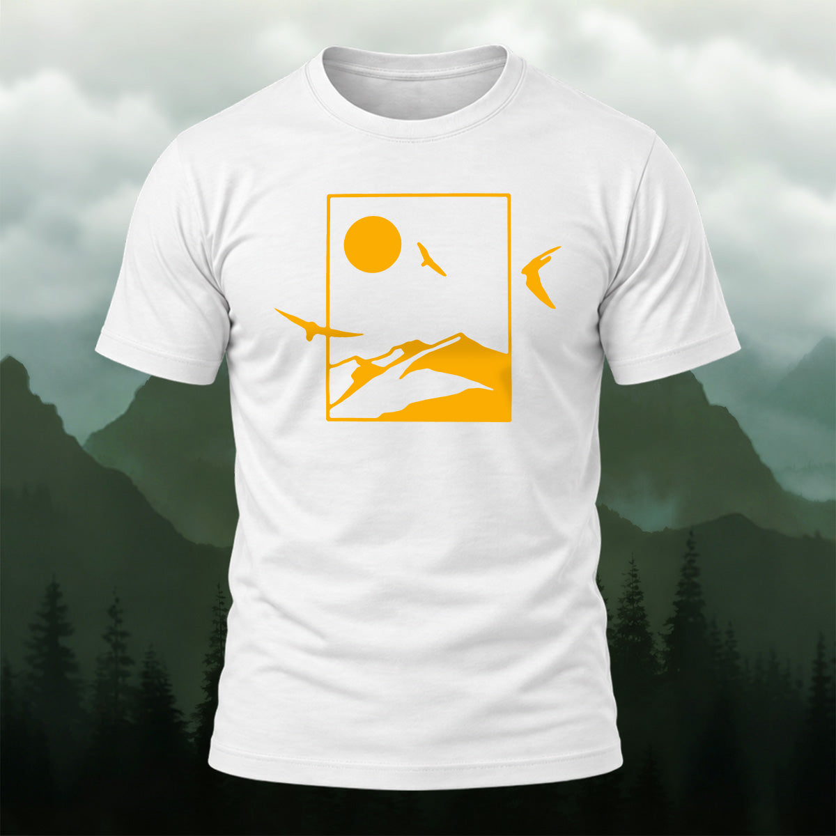 Golden Mountain Nature Silhouette Cotton T-Shirt