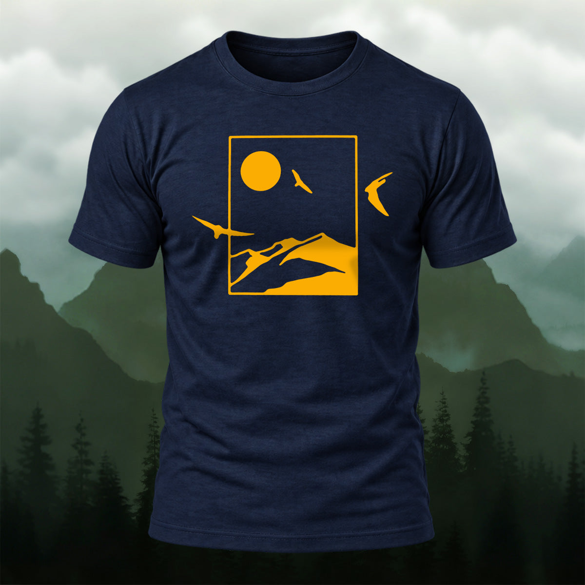 Golden Mountain Nature Silhouette Cotton T-Shirt