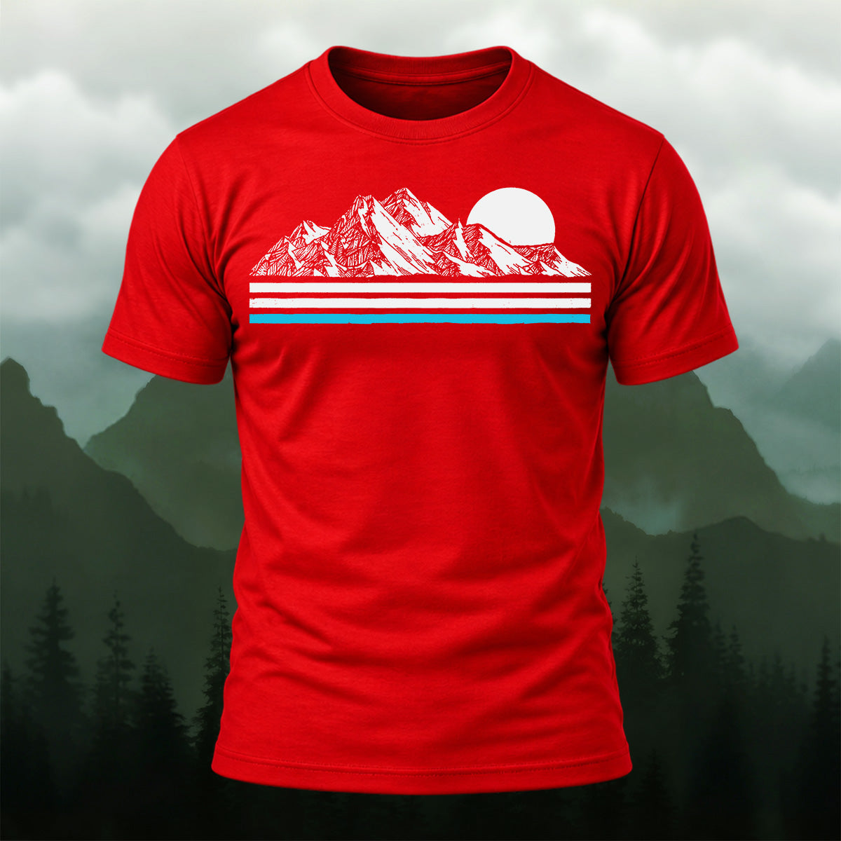 Minimal Mountain Sunrise Premium Cotton T-Shirt