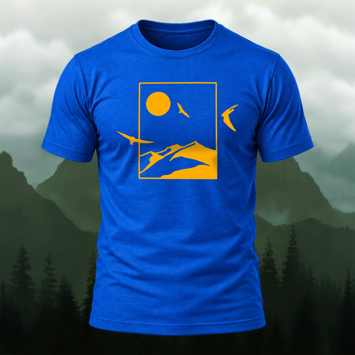 Golden Mountain Nature Silhouette Cotton T-Shirt