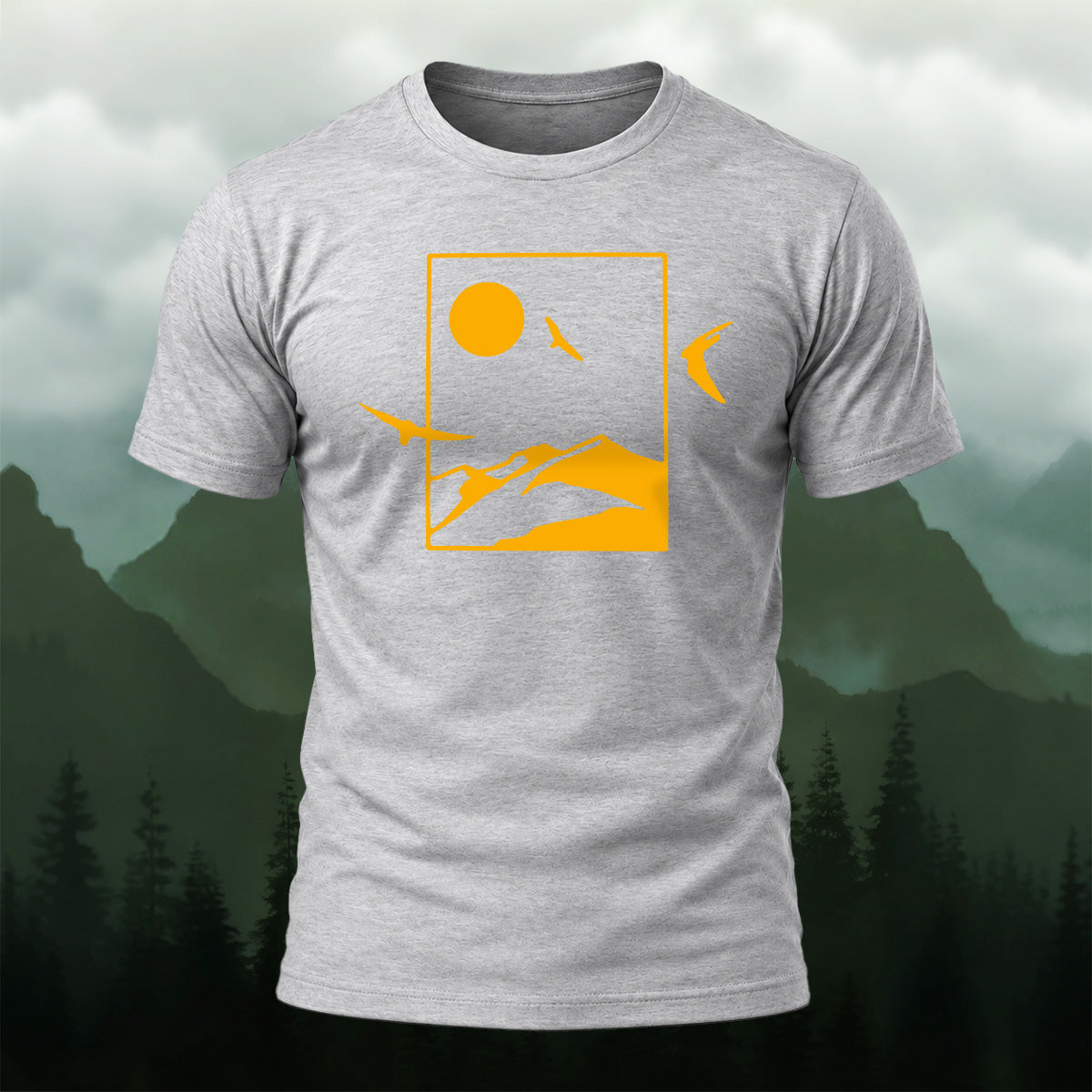 Golden Mountain Nature Silhouette Cotton T-Shirt