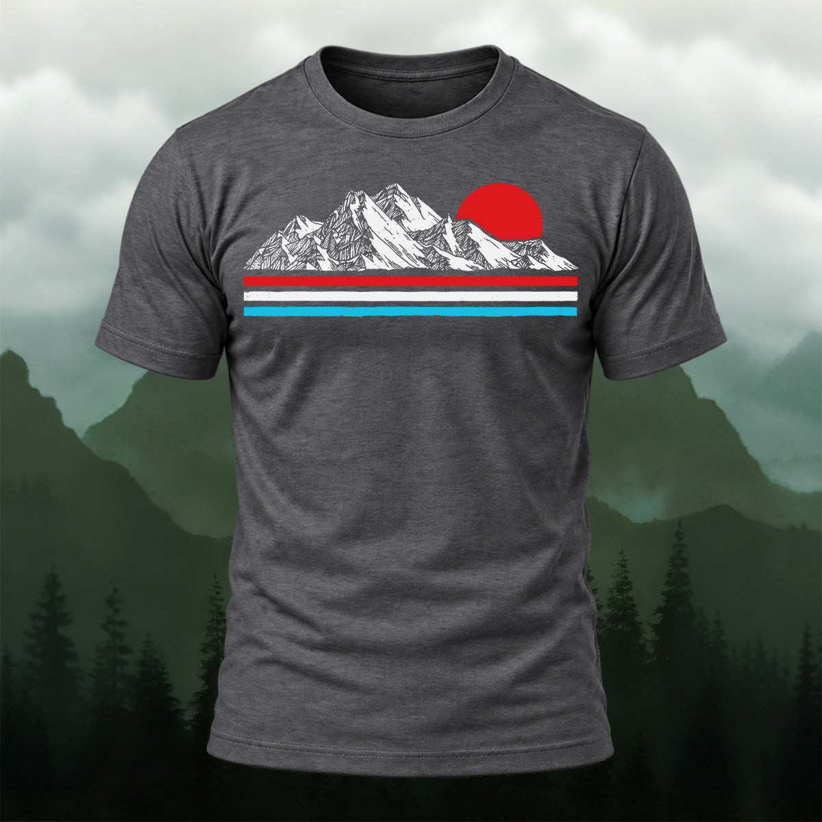 Minimal Mountain Sunrise Premium Cotton T-Shirt