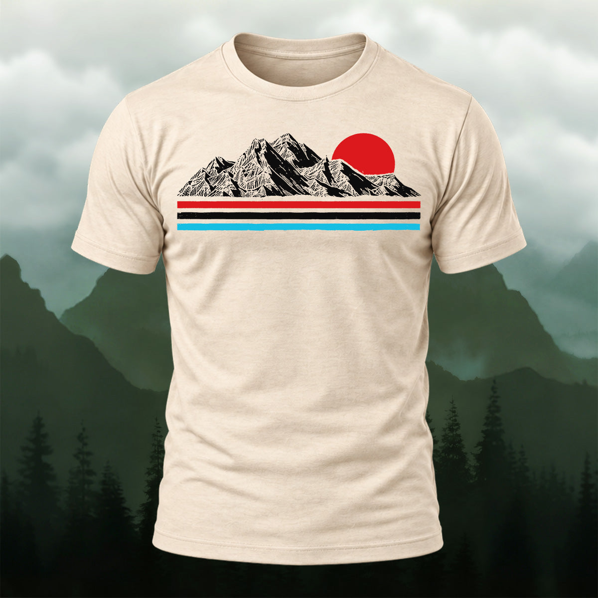 Minimal Mountain Sunrise Premium Cotton T-Shirt