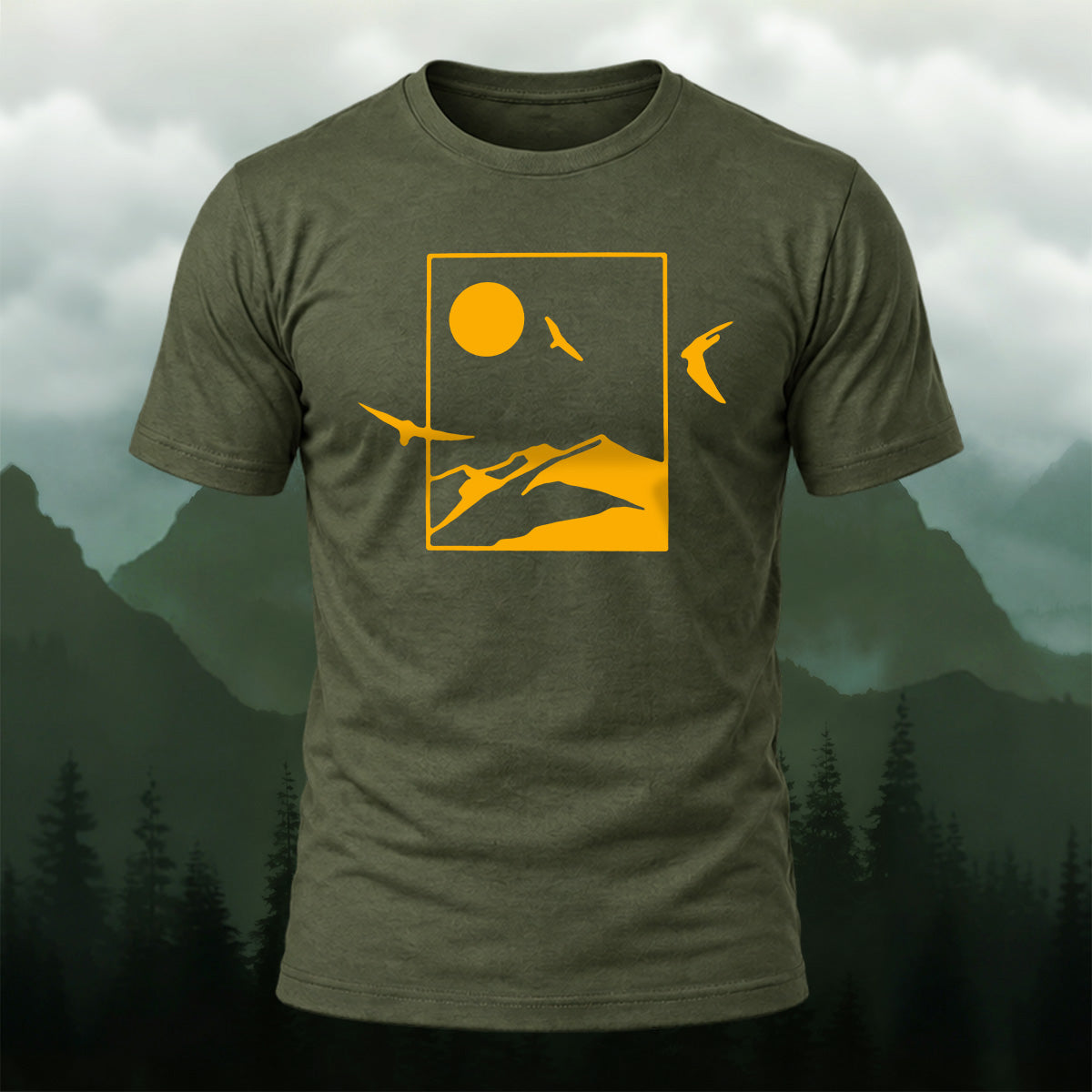Golden Mountain Nature Silhouette Cotton T-Shirt