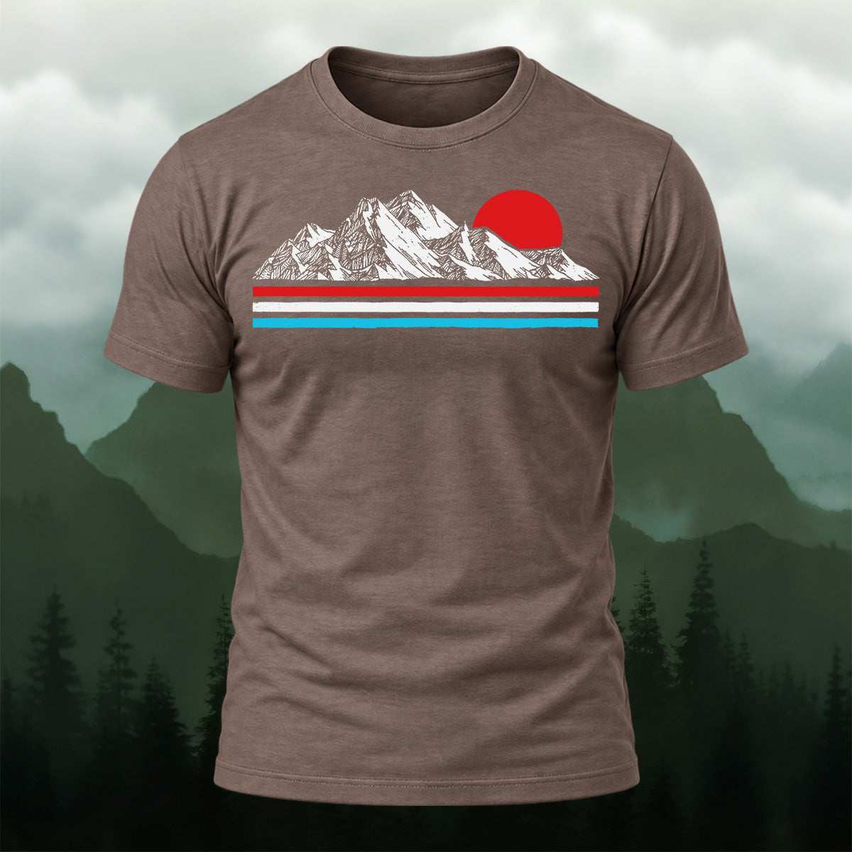 Minimal Mountain Sunrise Premium Cotton T-Shirt