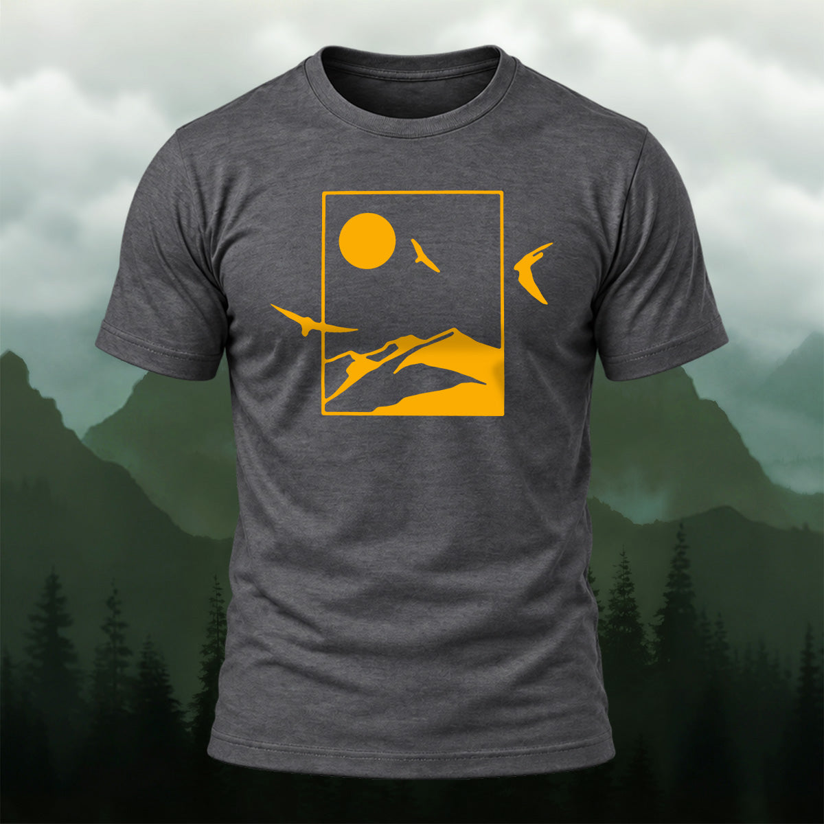 Golden Mountain Nature Silhouette Cotton T-Shirt