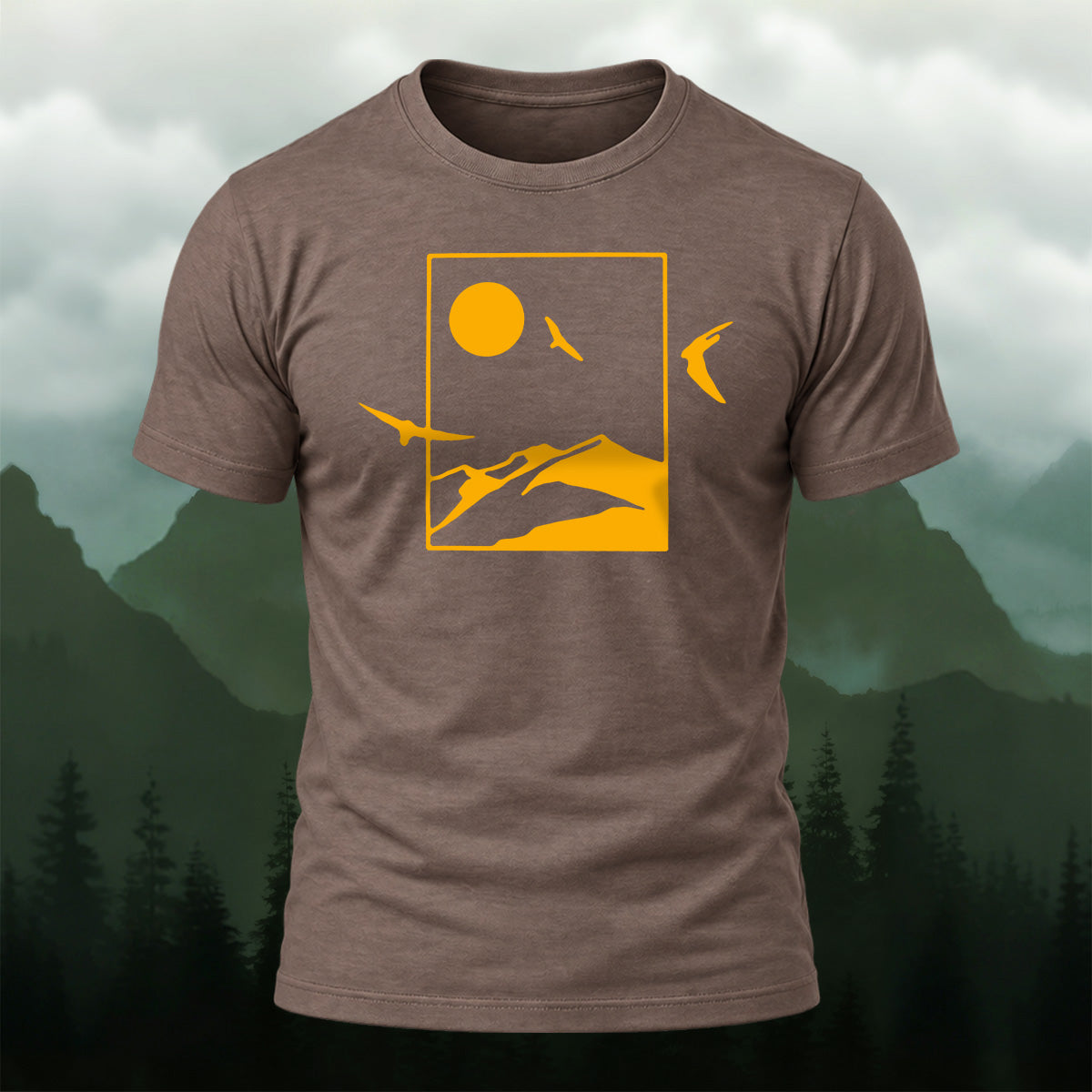 Golden Mountain Nature Silhouette Cotton T-Shirt