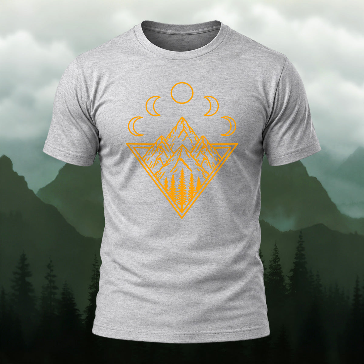 Mystical Mountain Moon Phase Cotton T-Shirt