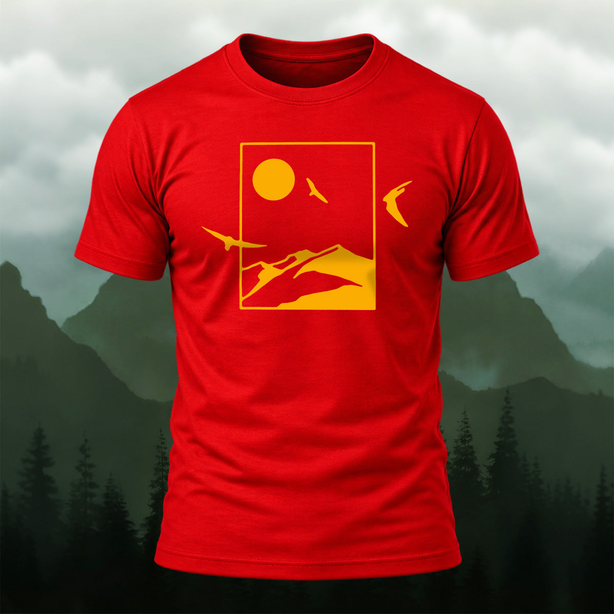 Golden Mountain Nature Silhouette Cotton T-Shirt
