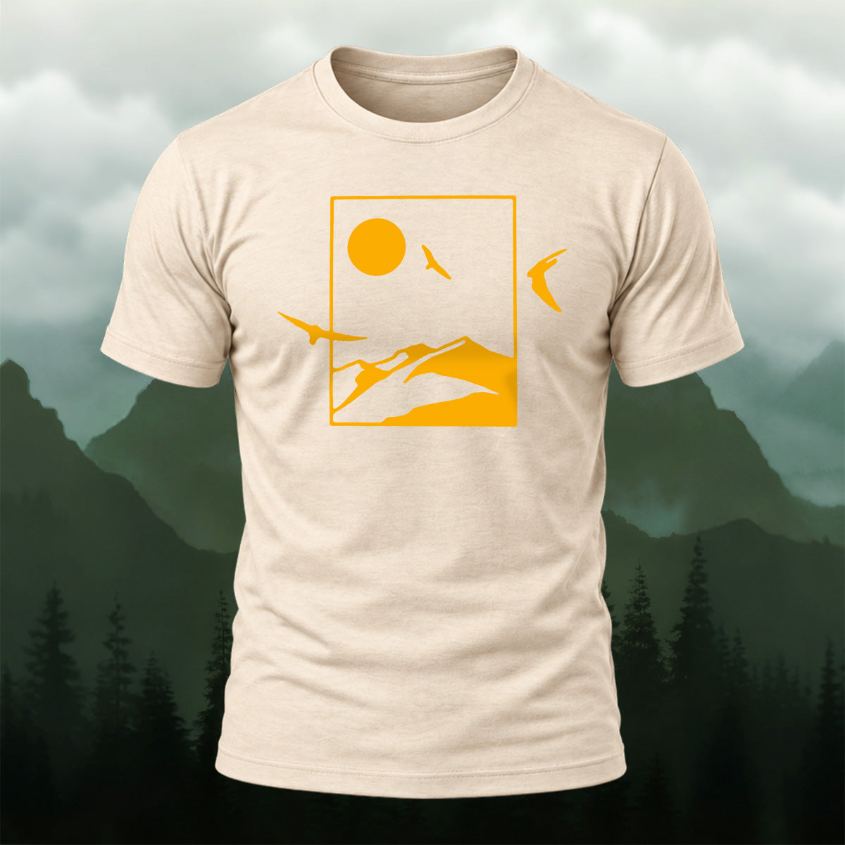 Golden Mountain Nature Silhouette Cotton T-Shirt