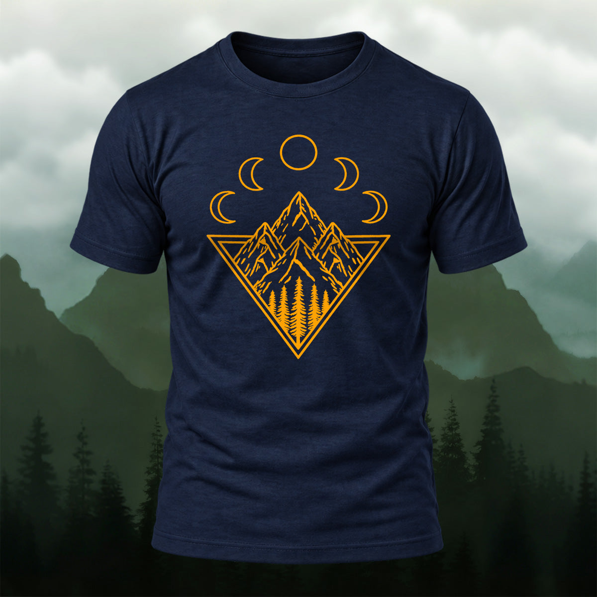 Mystical Mountain Moon Phase Cotton T-Shirt