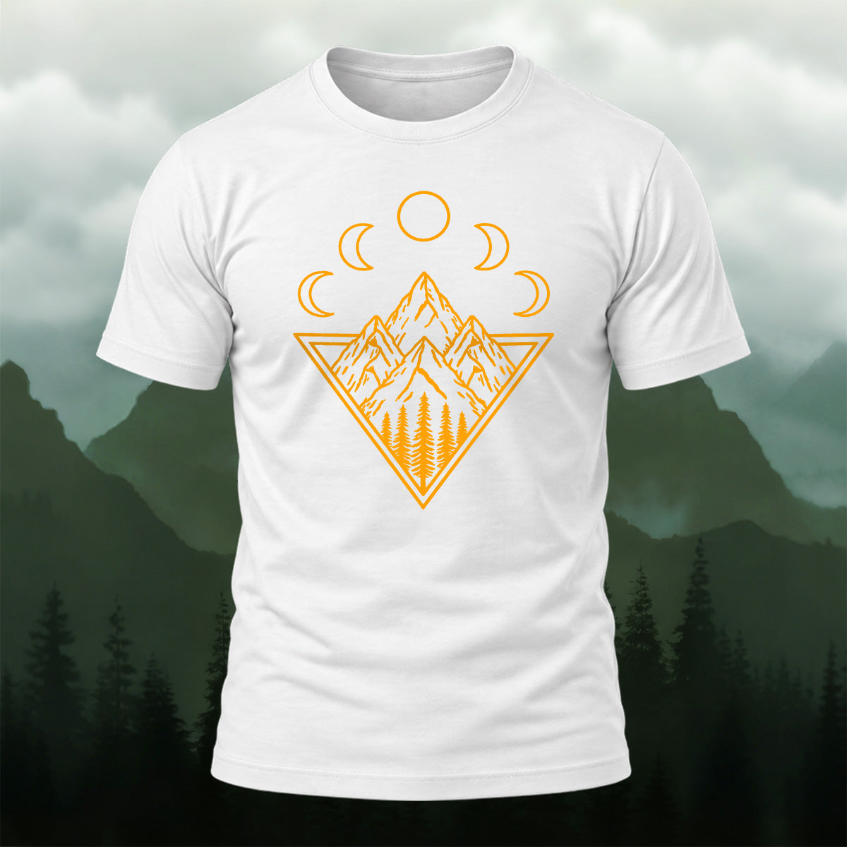 Mystical Mountain Moon Phase Cotton T-Shirt