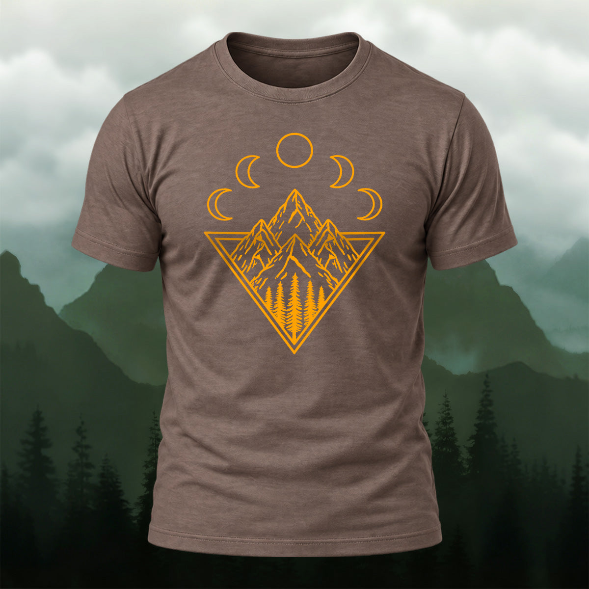 Mystical Mountain Moon Phase Cotton T-Shirt